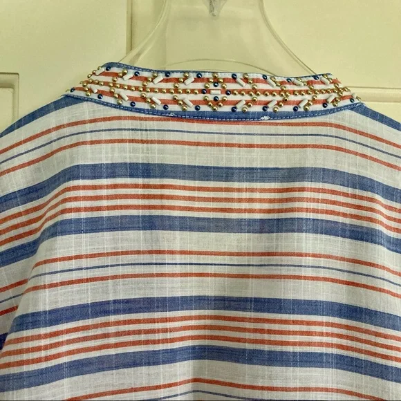 MICHAEL Michael Kors Beaded Tunic, White w/ Red & Blue Strip… - Picture 5 of 12